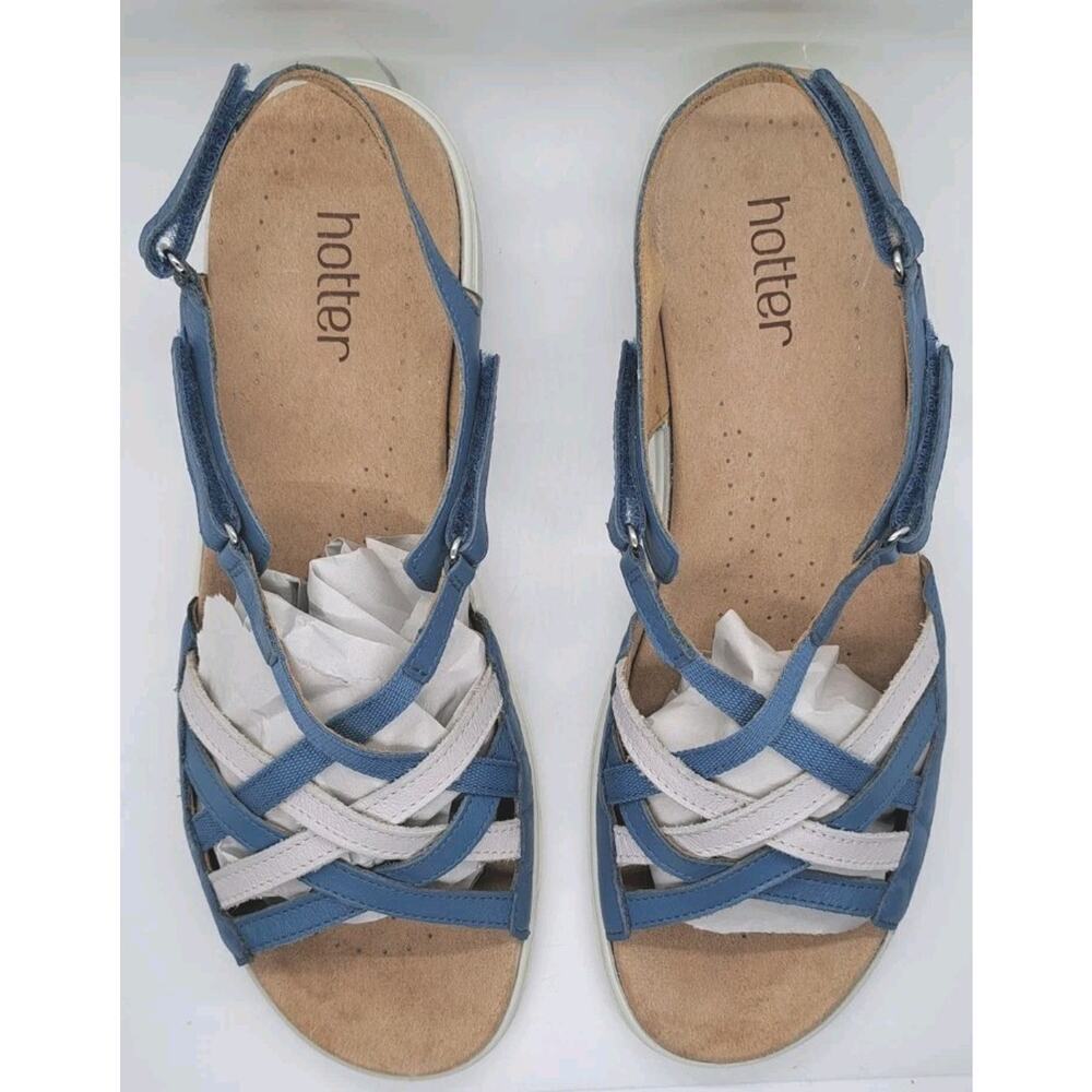 Hotter England Strappy Leather Maisie STD Slingback Sandals Womens 11 Blue Retro - Picture 4 of 9
